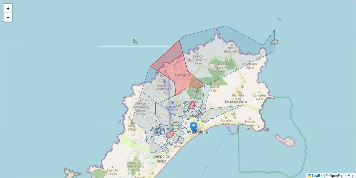 Mapa detalhado do código postal 9400-010 com limites, códigos postais vizinhos e agências dos correios