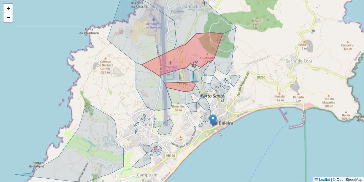 Mapa detalhado do código postal 9400-050 com limites, códigos postais vizinhos e agências dos correios