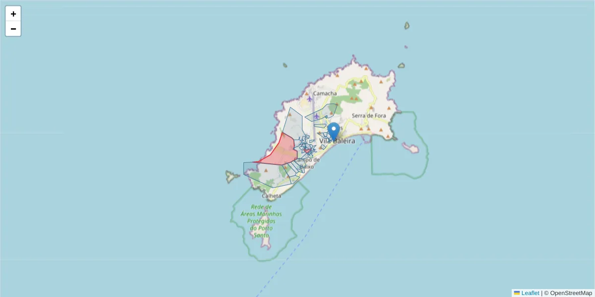 Mapa detalhado do código postal 9400-055 com limites, códigos postais vizinhos e agências dos correios