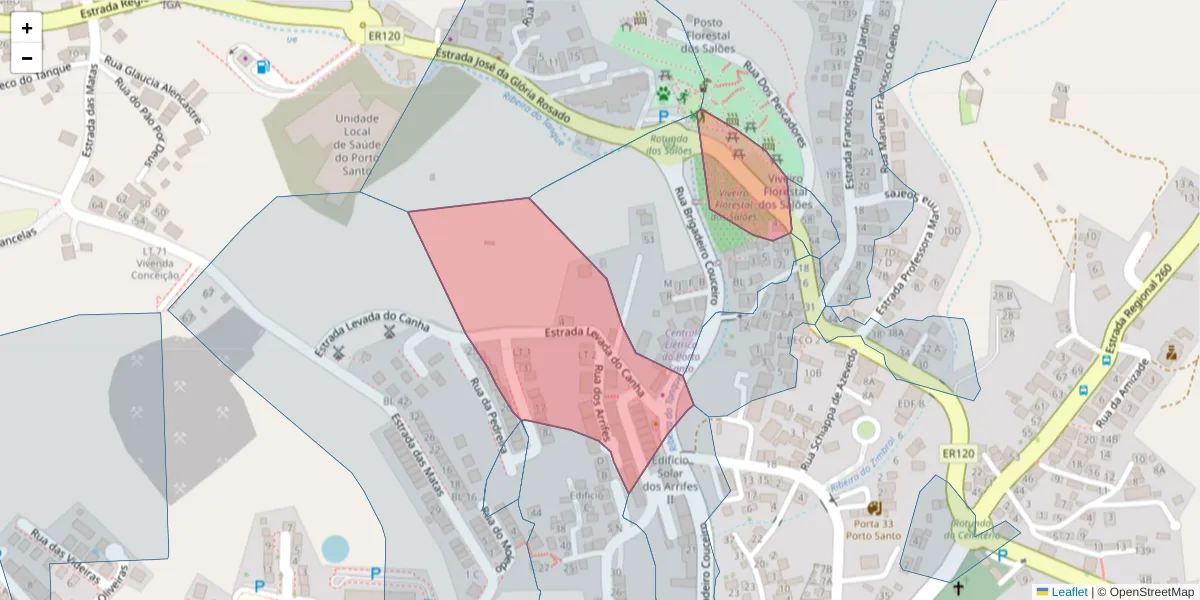 Mapa detalhado do código postal 9400-060 com limites, códigos postais vizinhos e agências dos correios