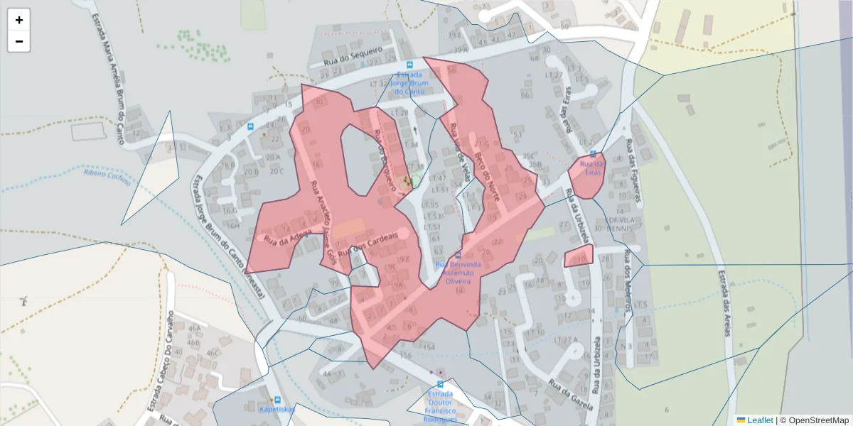 Mapa detalhado do código postal 9400-128 com limites, códigos postais vizinhos e agências dos correios