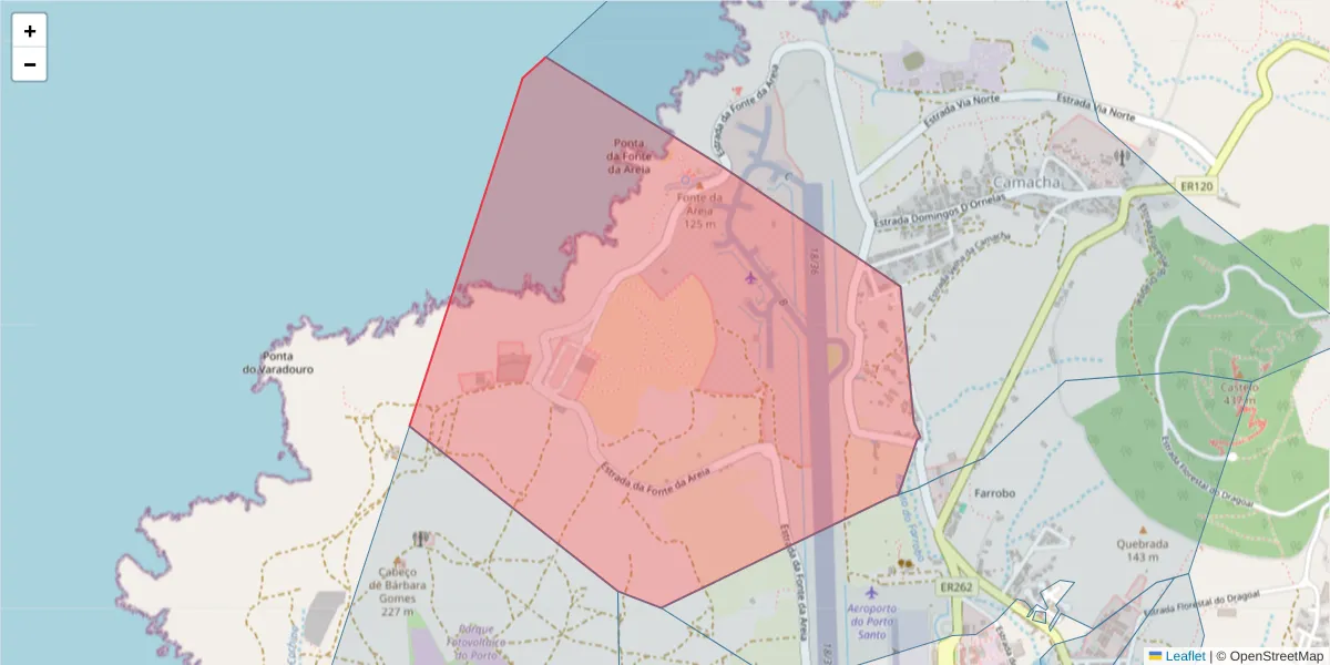 Mapa detalhado do código postal 9400-138 com limites, códigos postais vizinhos e agências dos correios