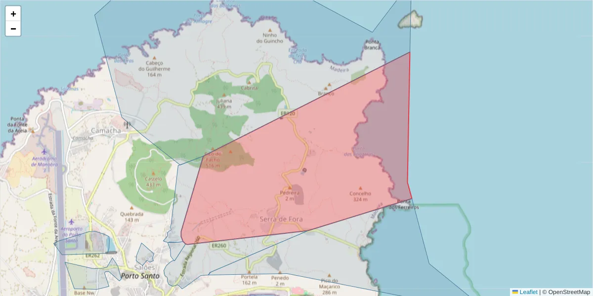 Mapa detalhado do código postal 9400-143 com limites, códigos postais vizinhos e agências dos correios