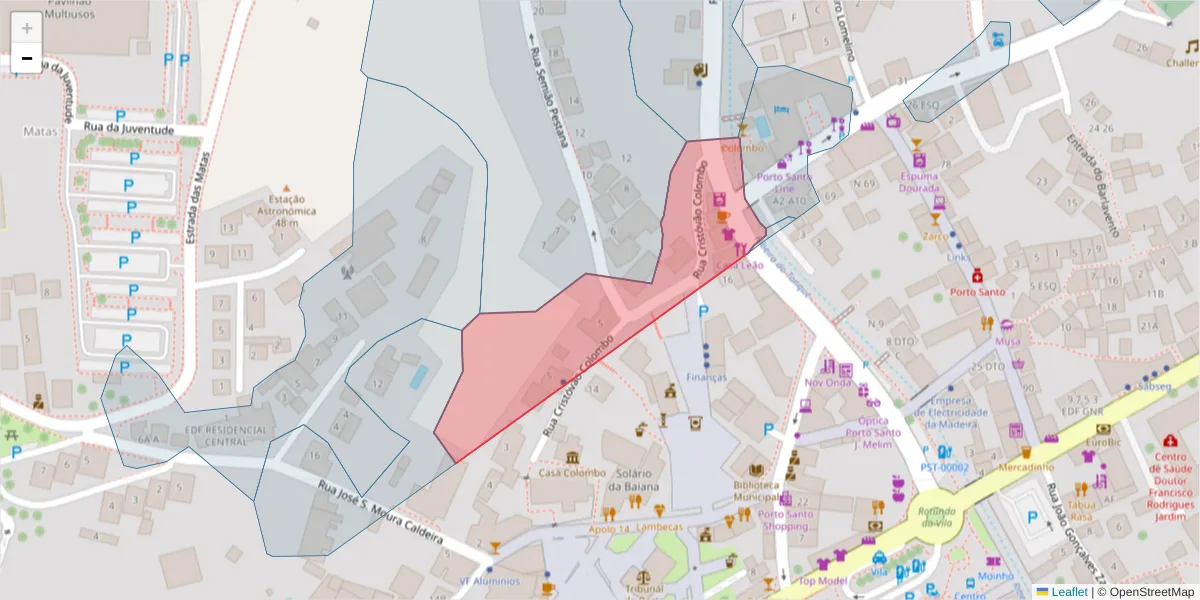Mapa detalhado do código postal 9400-158 com limites, códigos postais vizinhos e agências dos correios