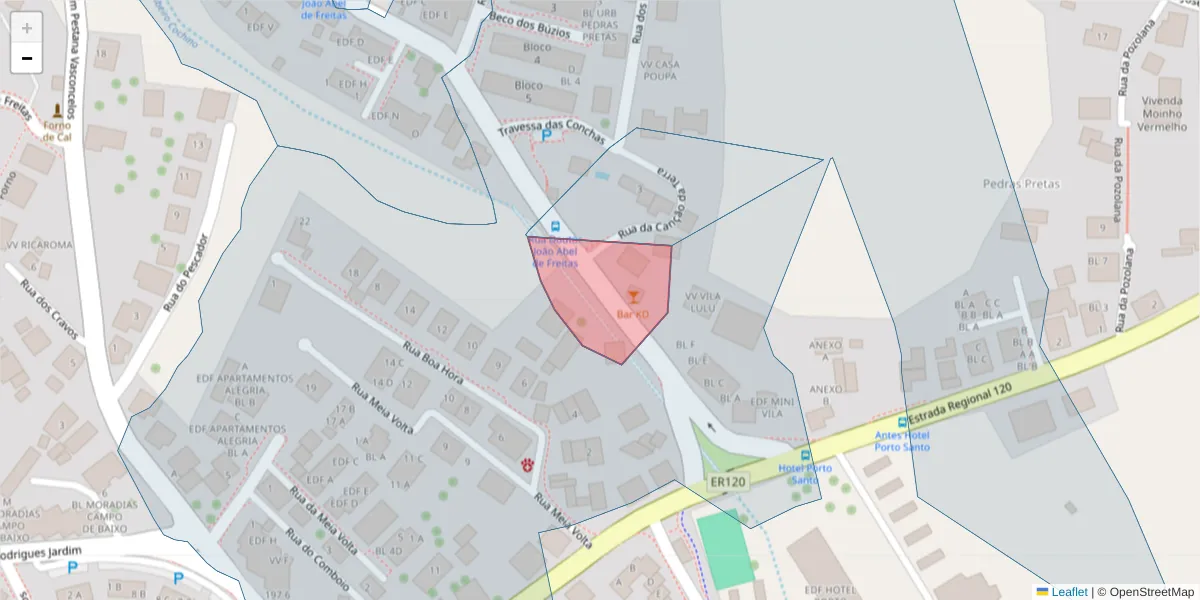 Mapa detalhado do código postal 9400-159 com limites, códigos postais vizinhos e agências dos correios