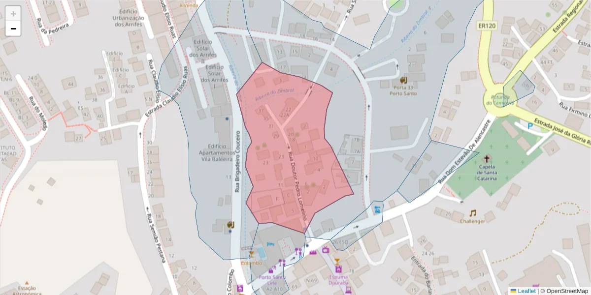 Mapa detalhado do código postal 9400-163 com limites, códigos postais vizinhos e agências dos correios