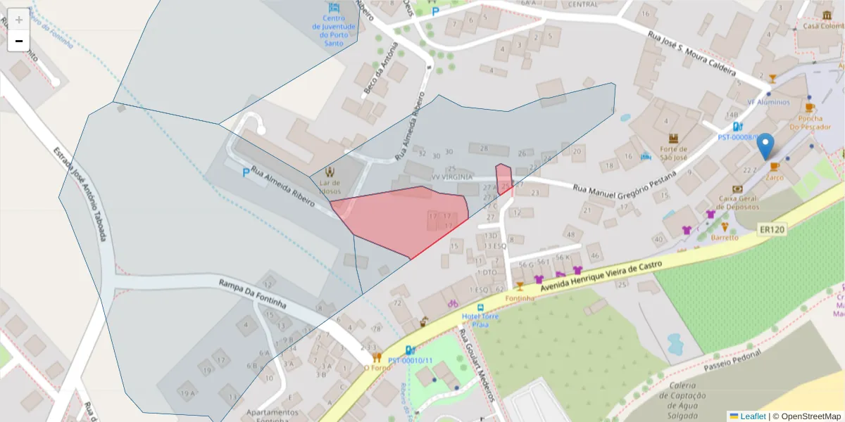 Mapa detalhado do código postal 9400-170 com limites, códigos postais vizinhos e agências dos correios