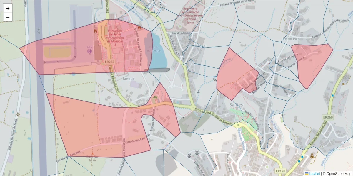 Mapa detalhado do código postal 9400-174 com limites, códigos postais vizinhos e agências dos correios