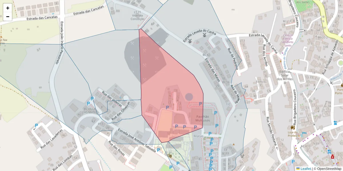 Mapa detalhado do código postal 9400-175 com limites, códigos postais vizinhos e agências dos correios