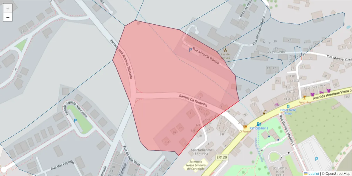 Mapa detalhado do código postal 9400-180 com limites, códigos postais vizinhos e agências dos correios