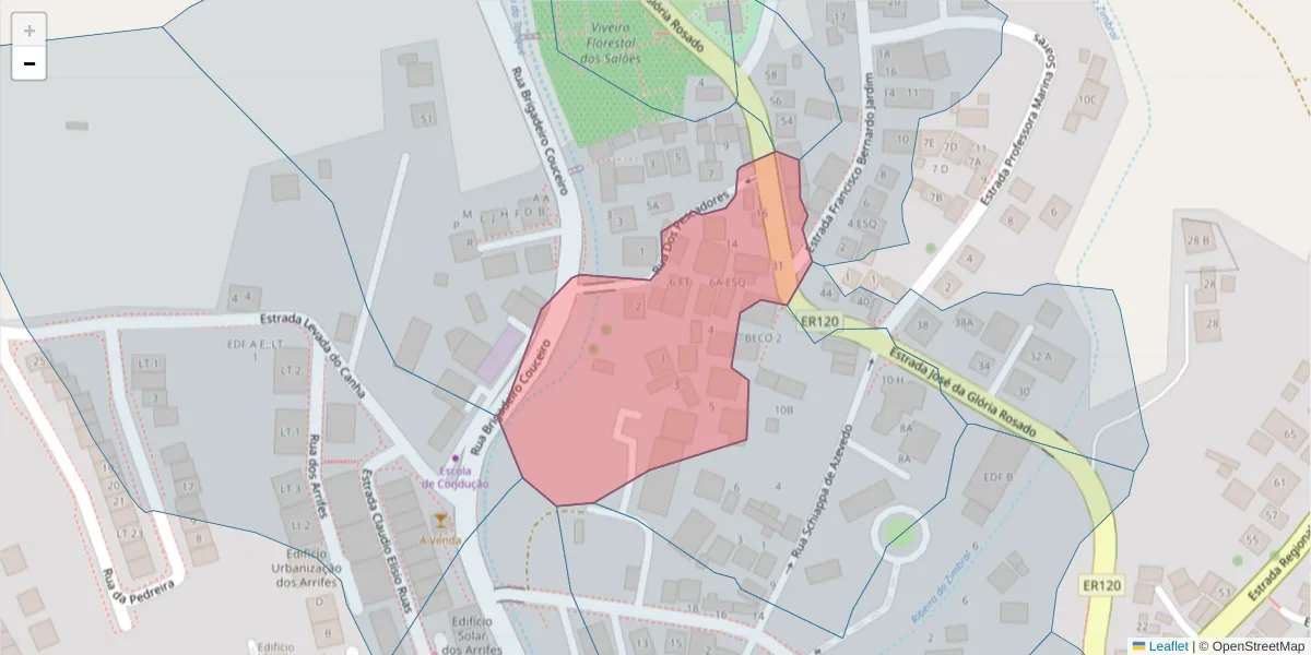 Mapa detalhado do código postal 9400-182 com limites, códigos postais vizinhos e agências dos correios
