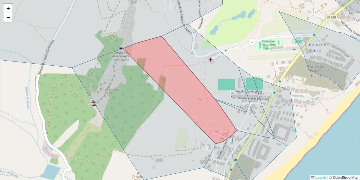 Mapa detalhado do código postal 9400-183 com limites, códigos postais vizinhos e agências dos correios