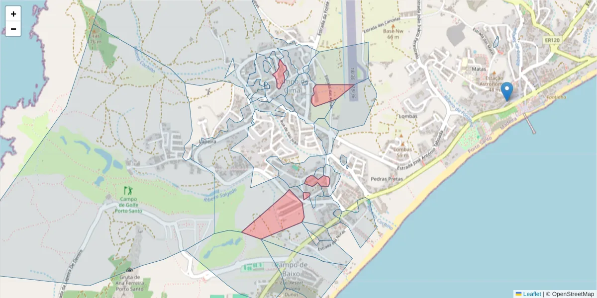 Mapa detalhado do código postal 9400-185 com limites, códigos postais vizinhos e agências dos correios