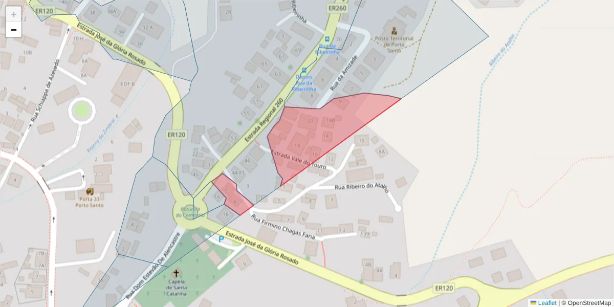 Mapa detalhado do código postal 9400-199 com limites, códigos postais vizinhos e agências dos correios