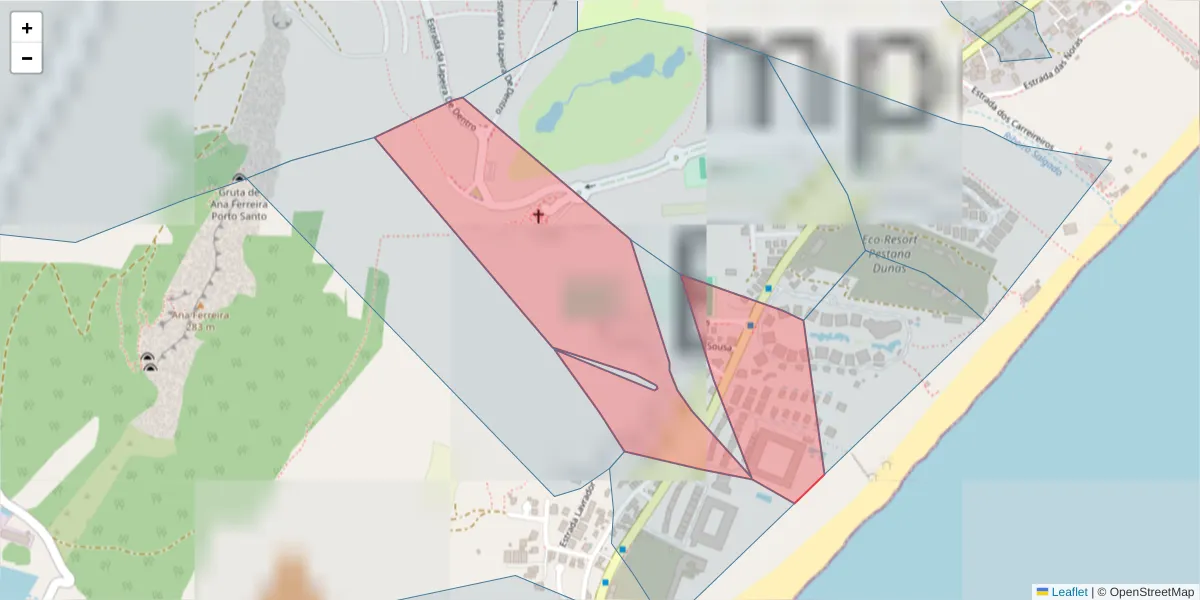 Mapa detalhado do código postal 9400-200 com limites, códigos postais vizinhos e agências dos correios