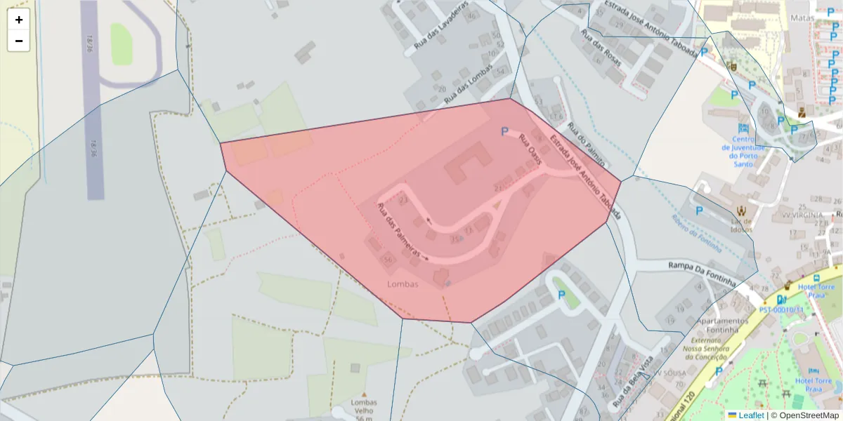 Mapa detalhado do código postal 9400-218 com limites, códigos postais vizinhos e agências dos correios
