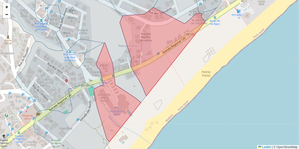 Mapa detalhado do código postal 9400-224 com limites, códigos postais vizinhos e agências dos correios