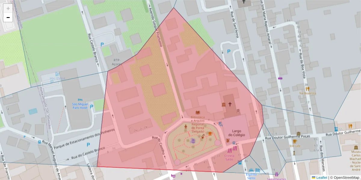 Mapa detalhado do código postal 9500-054 com limites, códigos postais vizinhos e agências dos correios