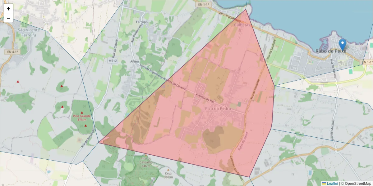 Mapa detalhado do código postal 9500-089 com limites, códigos postais vizinhos e agências dos correios