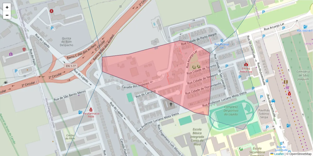 Mapa detalhado do código postal 9500-162 com limites, códigos postais vizinhos e agências dos correios