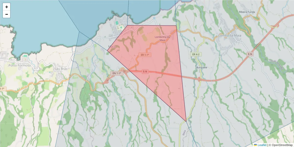 Mapa detalhado do código postal 9500-240 com limites, códigos postais vizinhos e agências dos correios