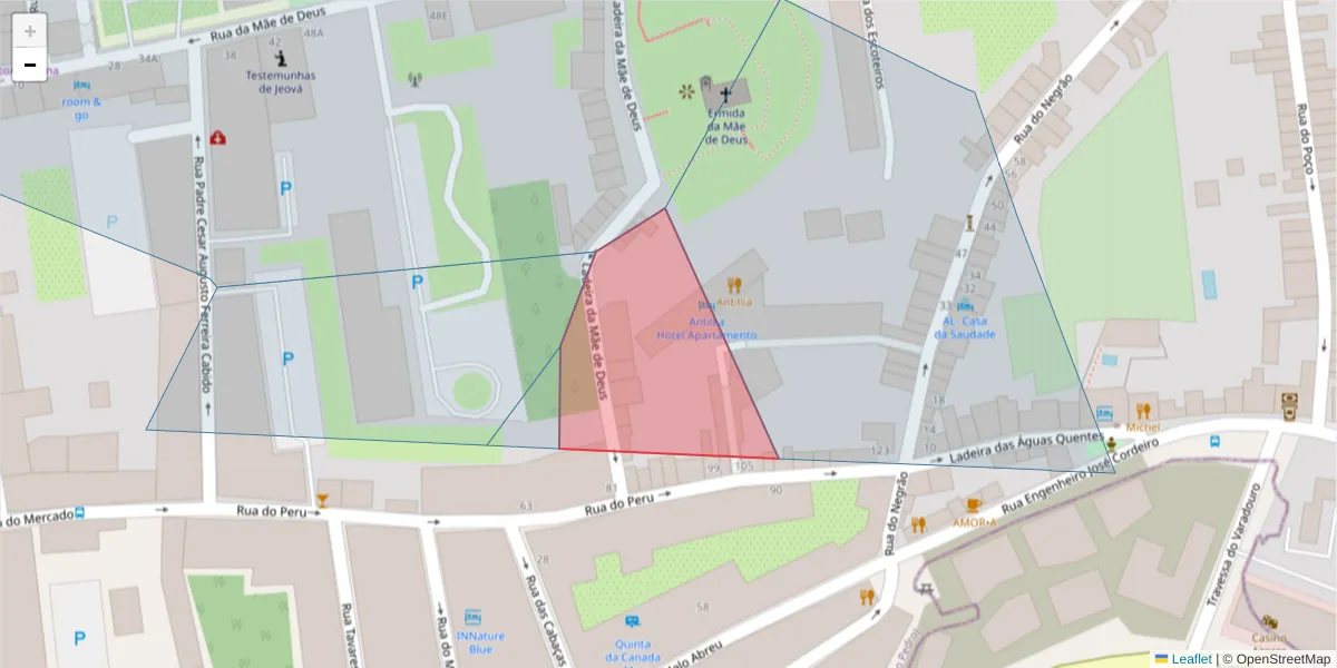 Mapa detalhado do código postal 9500-300 com limites, códigos postais vizinhos e agências dos correios