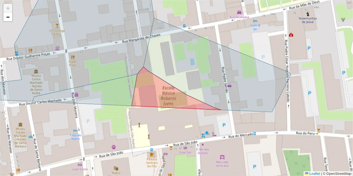 Mapa detalhado do código postal 9500-326 com limites, códigos postais vizinhos e agências dos correios
