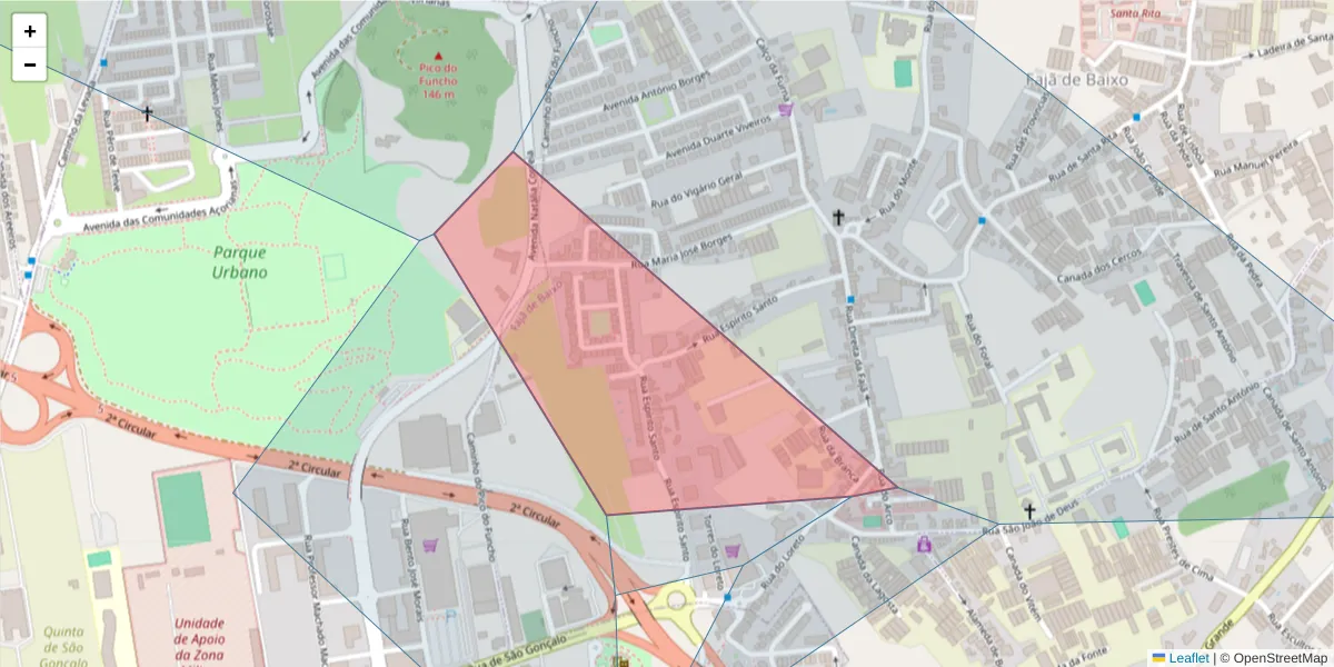 Mapa detalhado do código postal 9500-337 com limites, códigos postais vizinhos e agências dos correios