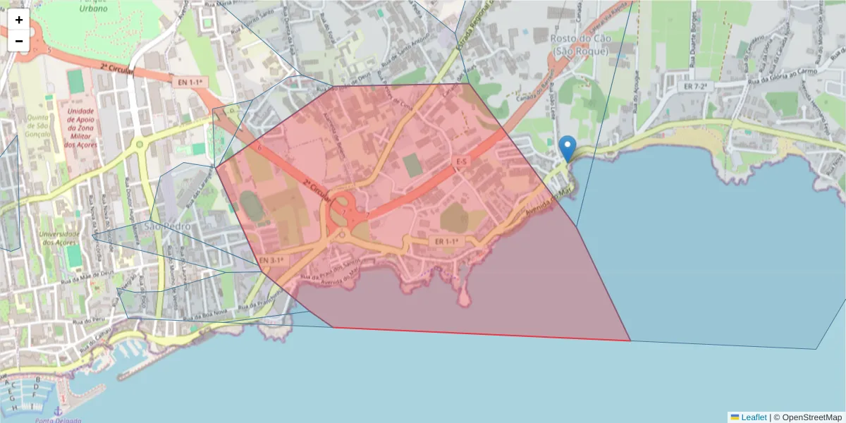 Mapa detalhado do código postal 9500-353 com limites, códigos postais vizinhos e agências dos correios