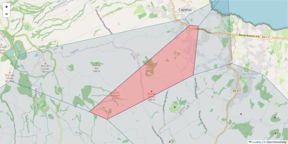 Mapa detalhado do código postal 9545-108 com limites, códigos postais vizinhos e agências dos correios