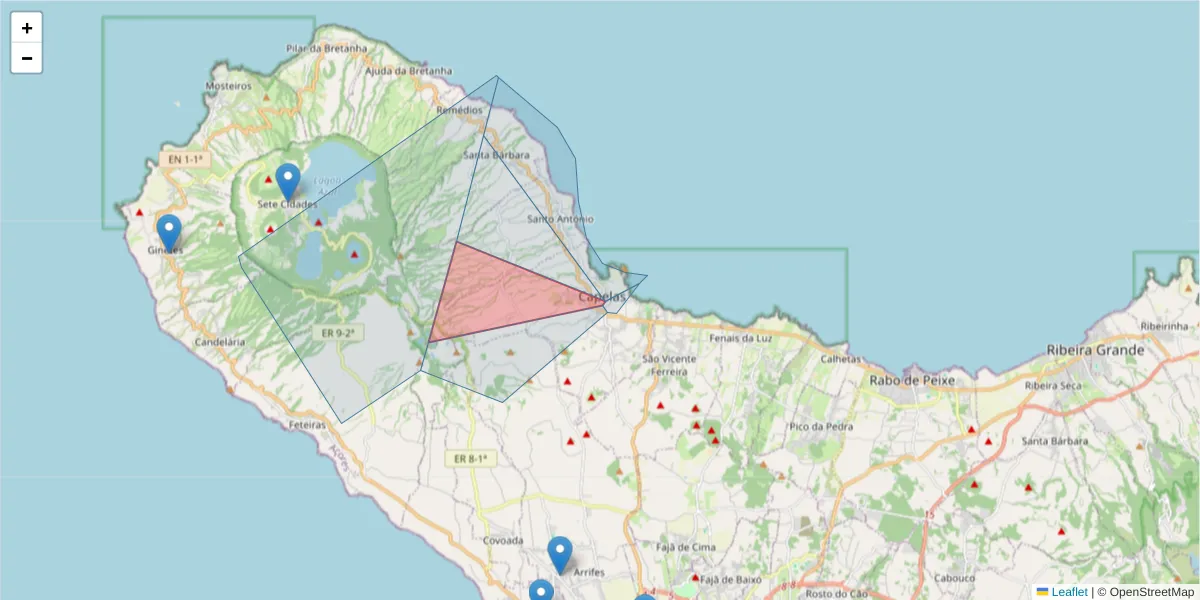 Mapa detalhado do código postal 9545-125 com limites, códigos postais vizinhos e agências dos correios