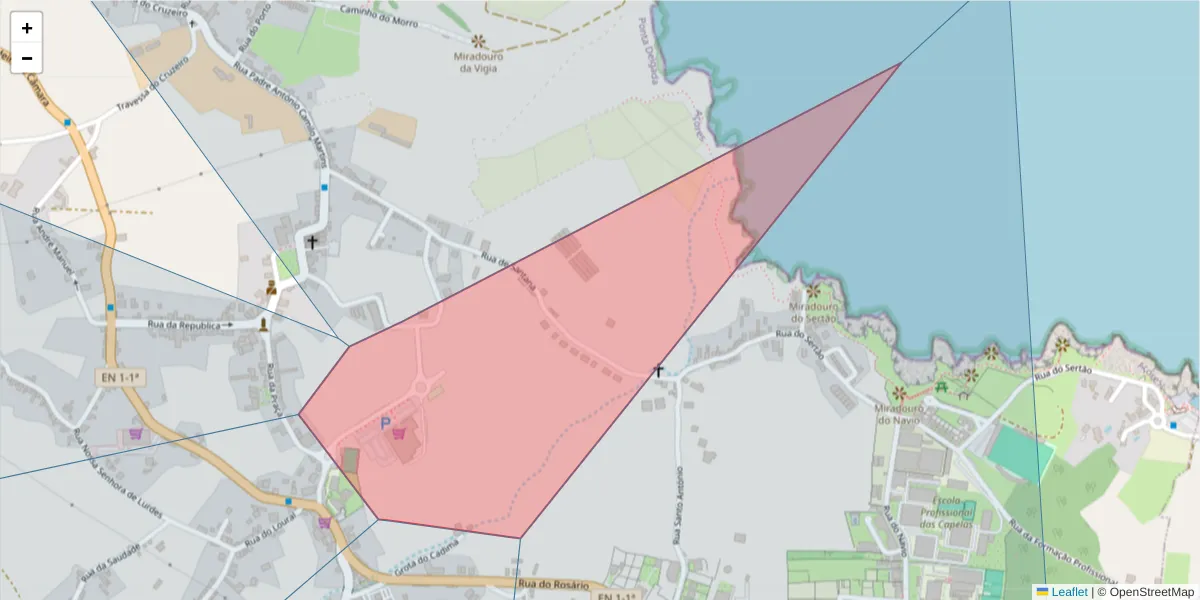 Mapa detalhado do código postal 9545-143 com limites, códigos postais vizinhos e agências dos correios