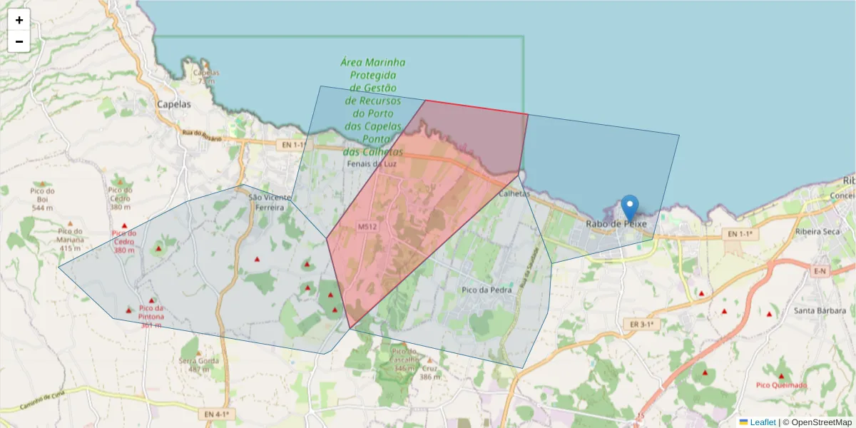 Mapa detalhado do código postal 9545-230 com limites, códigos postais vizinhos e agências dos correios