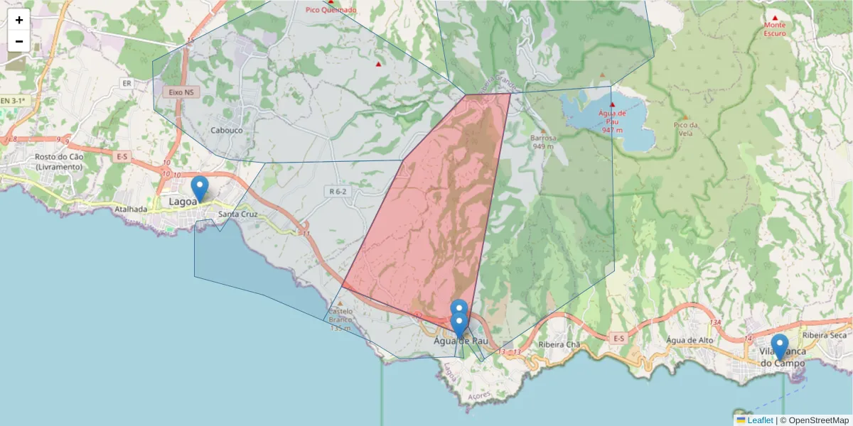 Mapa detalhado do código postal 9560-217 com limites, códigos postais vizinhos e agências dos correios