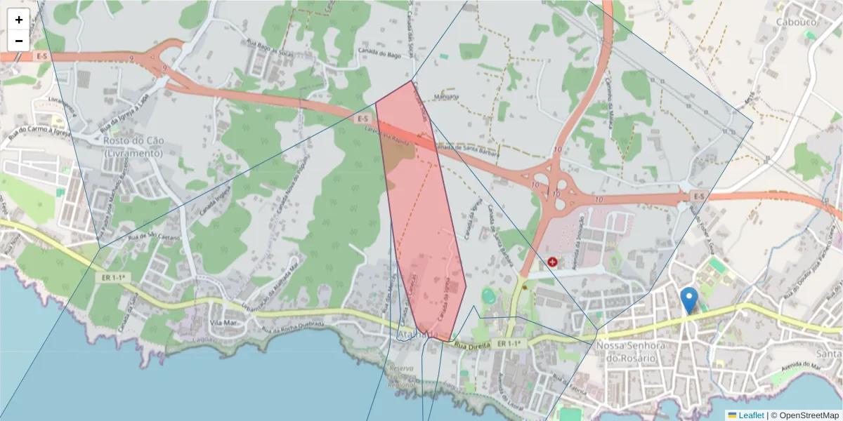 Mapa detalhado do código postal 9560-409 com limites, códigos postais vizinhos e agências dos correios