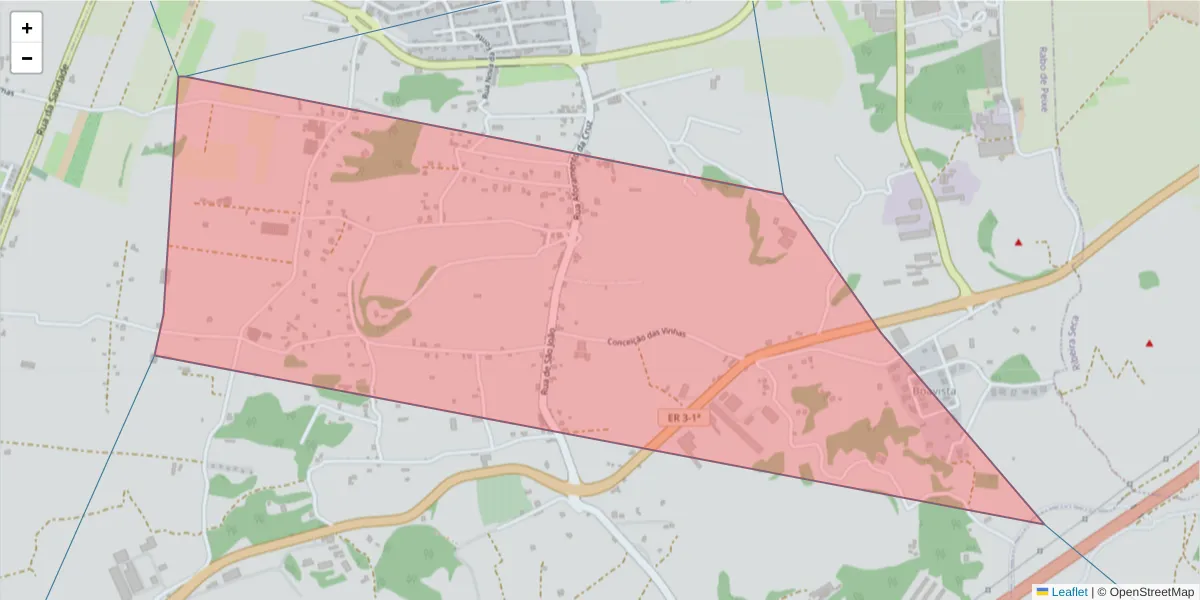 Mapa detalhado do código postal 9600-095 com limites, códigos postais vizinhos e agências dos correios