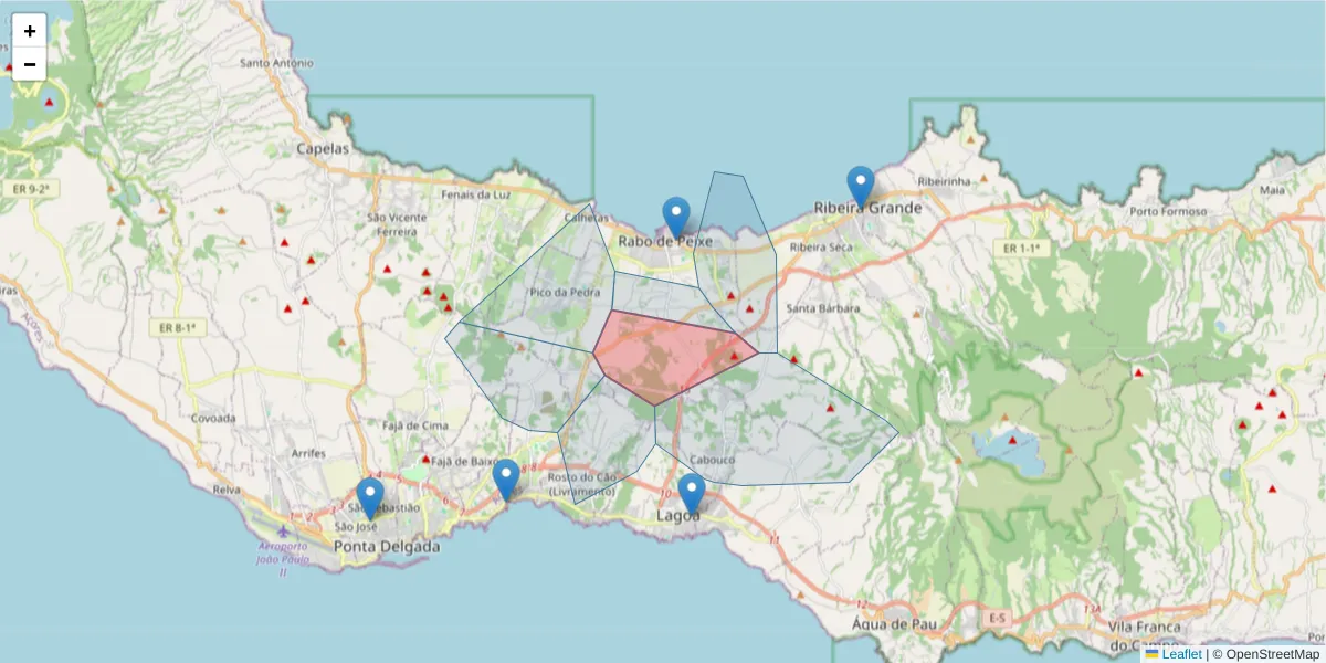Mapa detalhado do código postal 9600-161 com limites, códigos postais vizinhos e agências dos correios