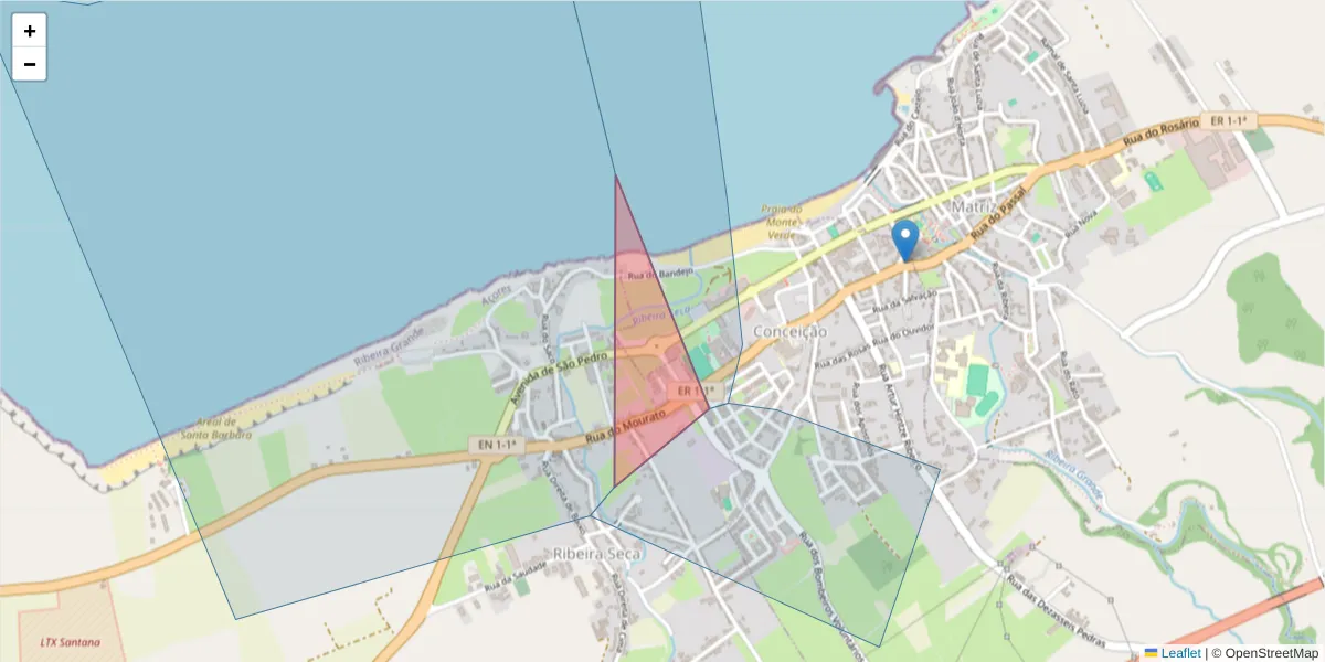 Mapa detalhado do código postal 9600-170 com limites, códigos postais vizinhos e agências dos correios