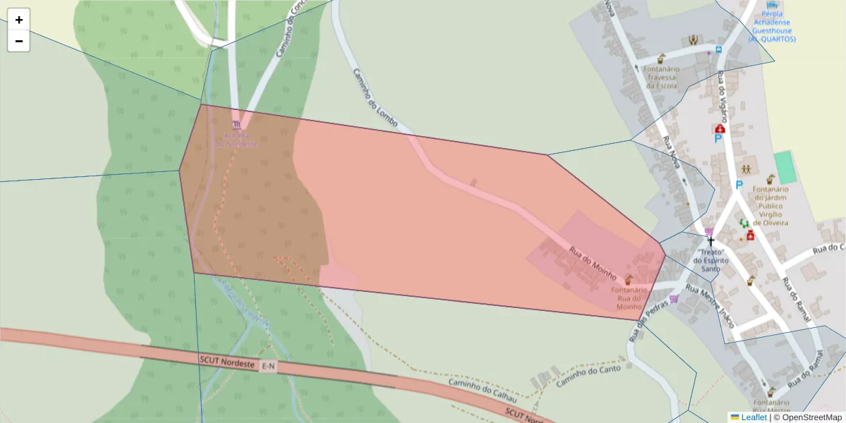 Mapa detalhado do código postal 9630-020 com limites, códigos postais vizinhos e agências dos correios