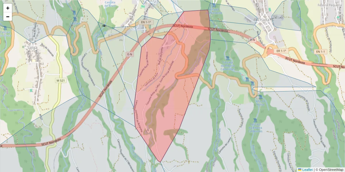 Mapa detalhado do código postal 9630-042 com limites, códigos postais vizinhos e agências dos correios