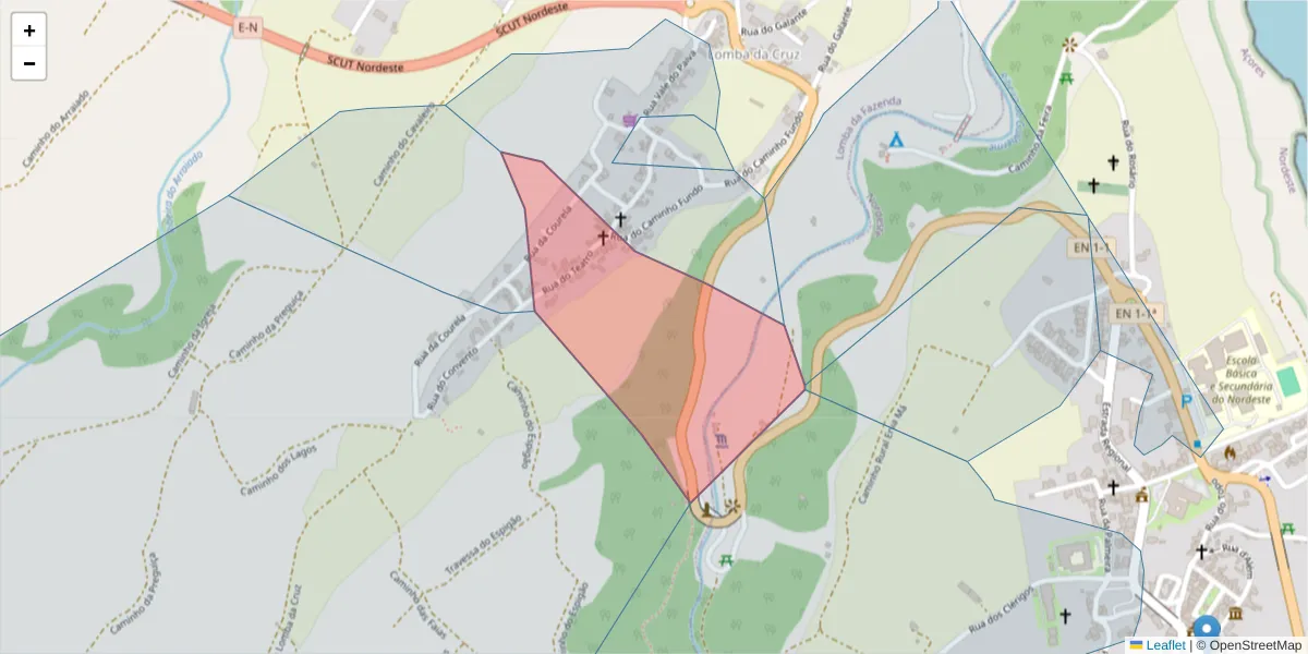 Mapa detalhado do código postal 9630-086 com limites, códigos postais vizinhos e agências dos correios