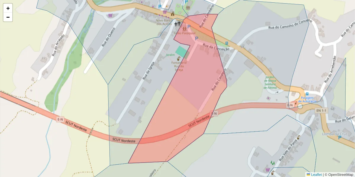 Mapa detalhado do código postal 9630-100 com limites, códigos postais vizinhos e agências dos correios