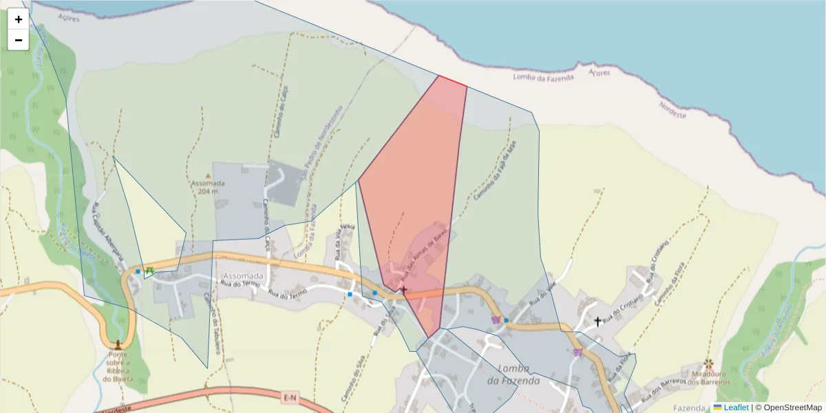 Mapa detalhado do código postal 9630-120 com limites, códigos postais vizinhos e agências dos correios