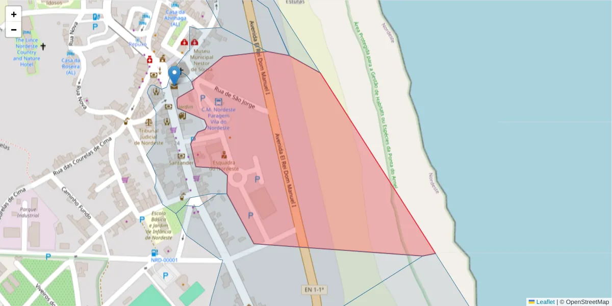 Mapa detalhado do código postal 9630-143 com limites, códigos postais vizinhos e agências dos correios