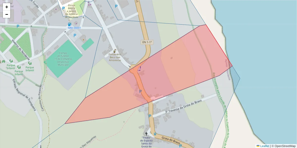 Mapa detalhado do código postal 9630-153 com limites, códigos postais vizinhos e agências dos correios