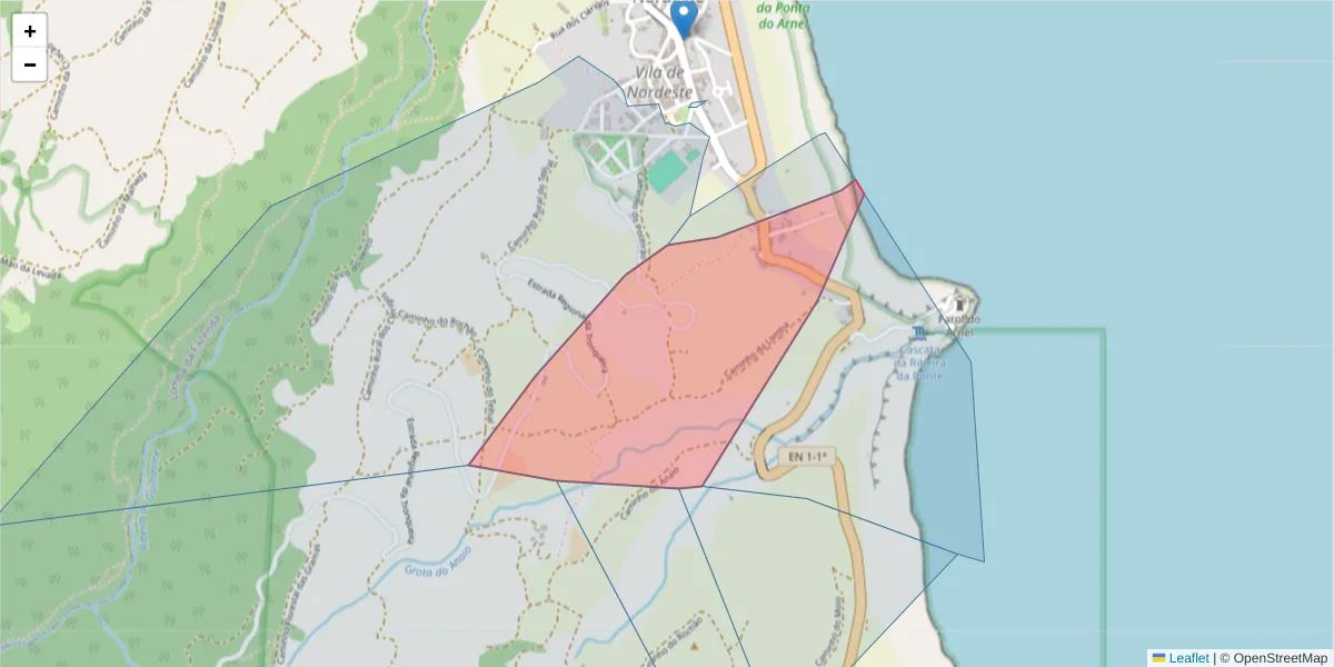 Mapa detalhado do código postal 9630-157 com limites, códigos postais vizinhos e agências dos correios