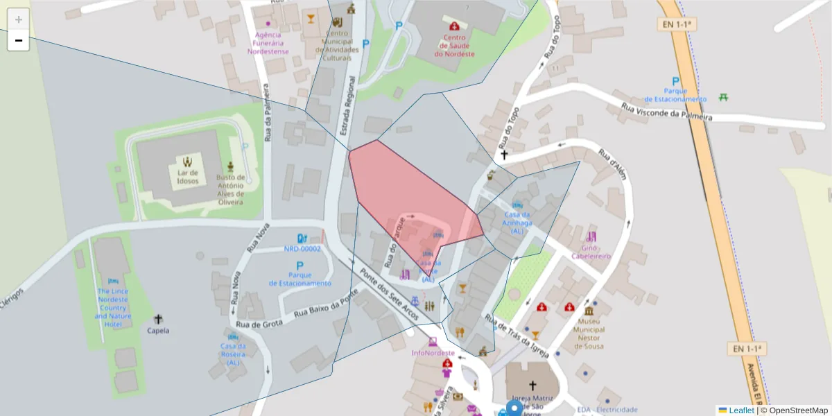 Mapa detalhado do código postal 9630-163 com limites, códigos postais vizinhos e agências dos correios