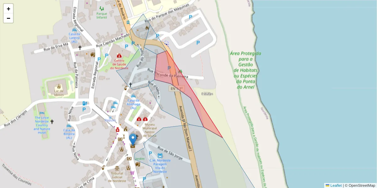 Mapa detalhado do código postal 9630-167 com limites, códigos postais vizinhos e agências dos correios