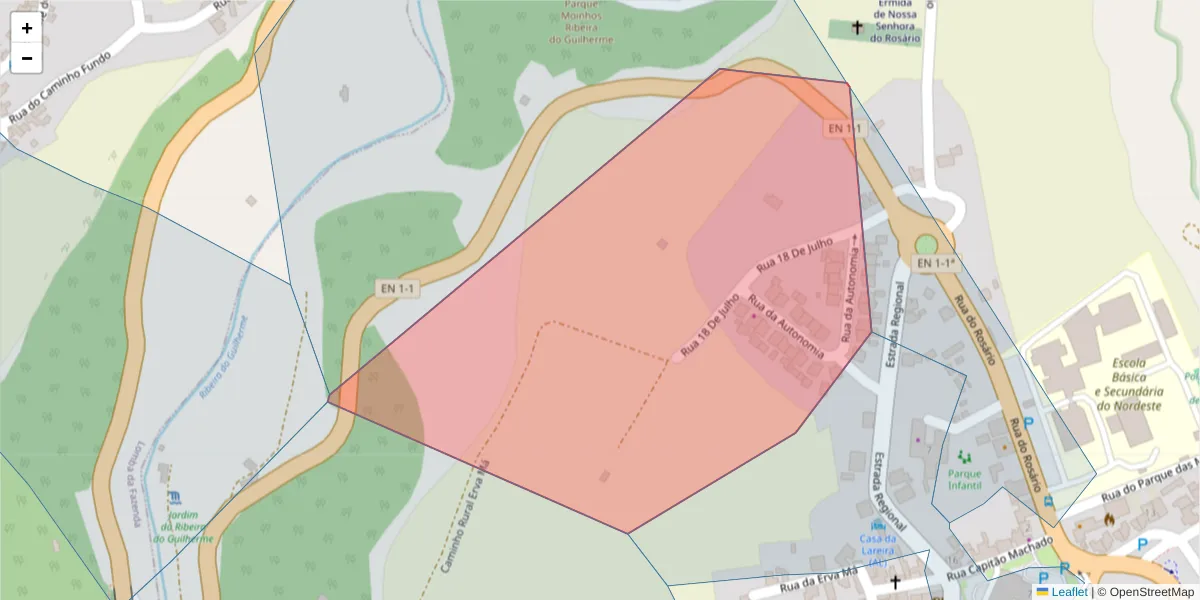 Mapa detalhado do código postal 9630-168 com limites, códigos postais vizinhos e agências dos correios