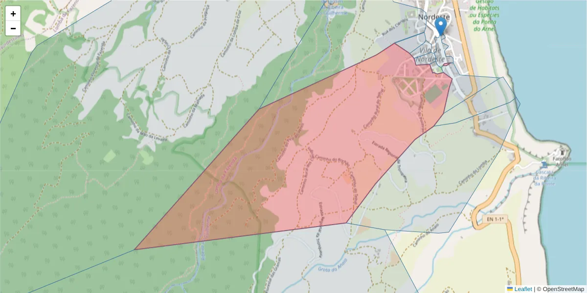 Mapa detalhado do código postal 9630-171 com limites, códigos postais vizinhos e agências dos correios